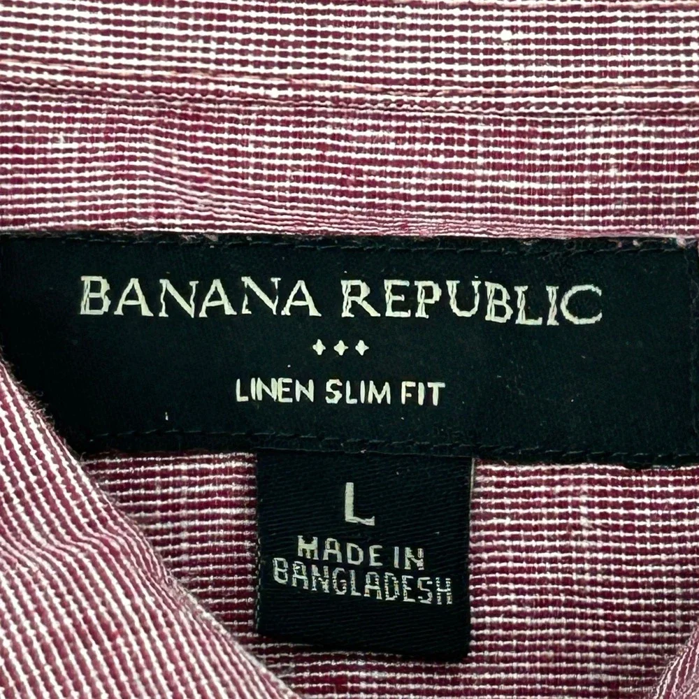 Banana Republic Shirt Men Large Red Linen Cotton Slim Fit Long Sleeve‎ Button Up